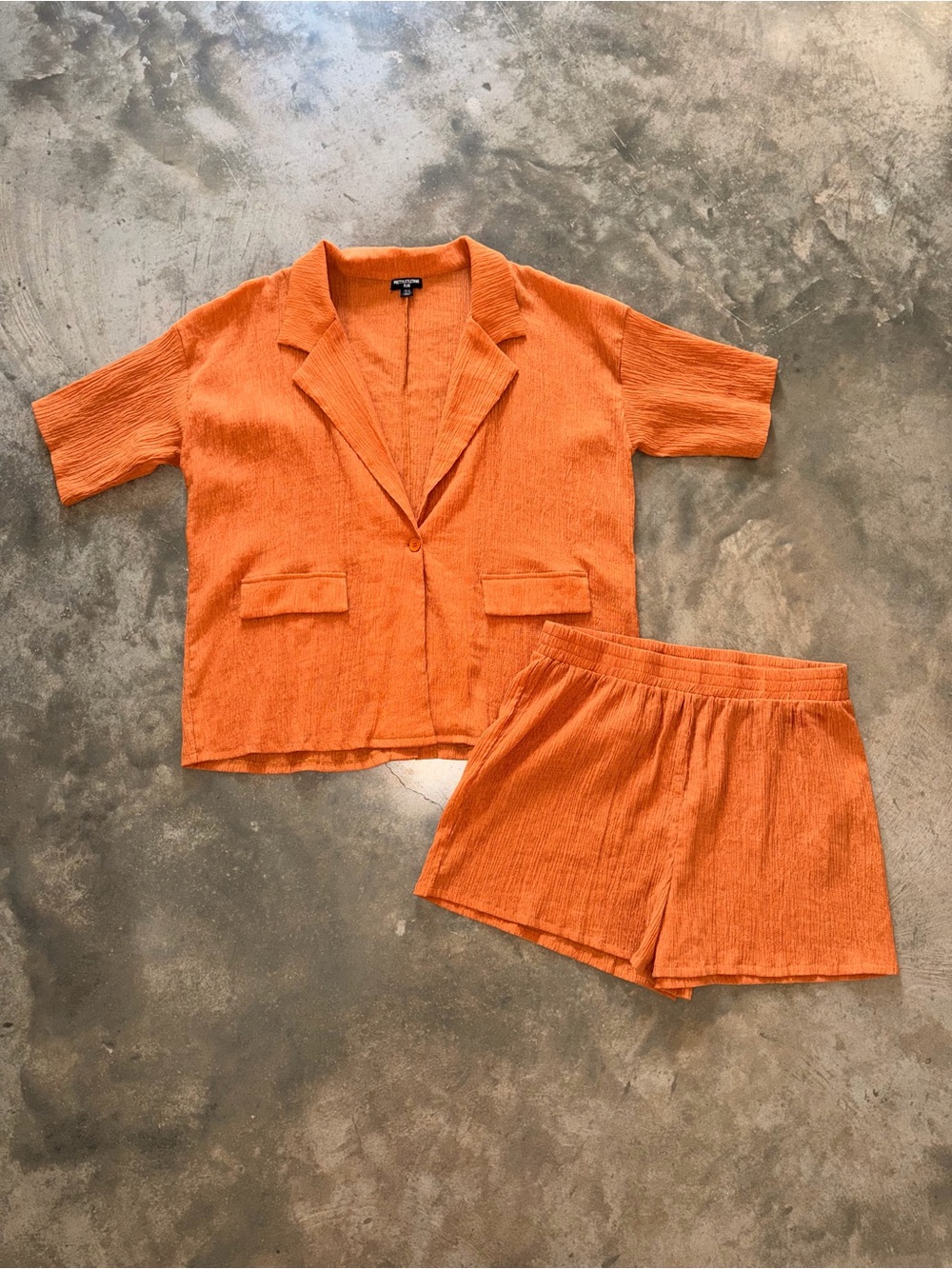PrettyLittleThing Plus Rust Textured Blazer & Shorts Set US 14